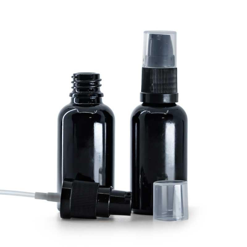 Bottiglia in vetro, dispenser lozione, nero lucido, 30 ml