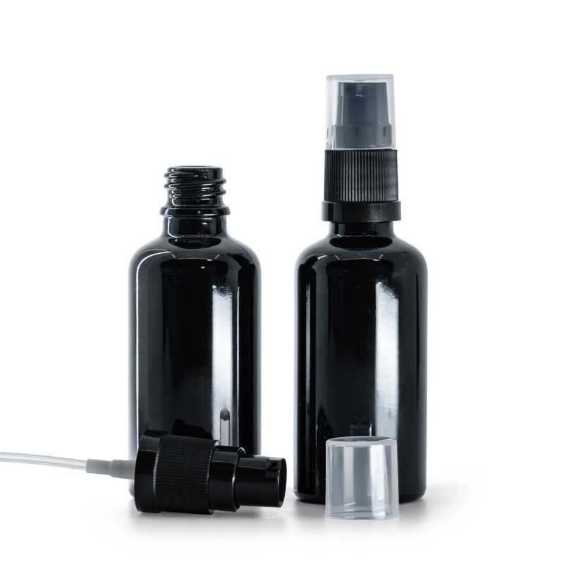Flacone in vetro, nero lucido, dosatore lozione, 50 ml