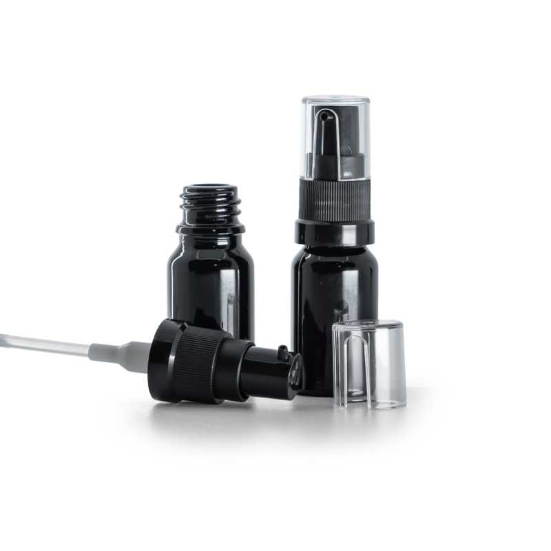 Flacone in vetro, nero lucido, dosatore per olio, 10 ml