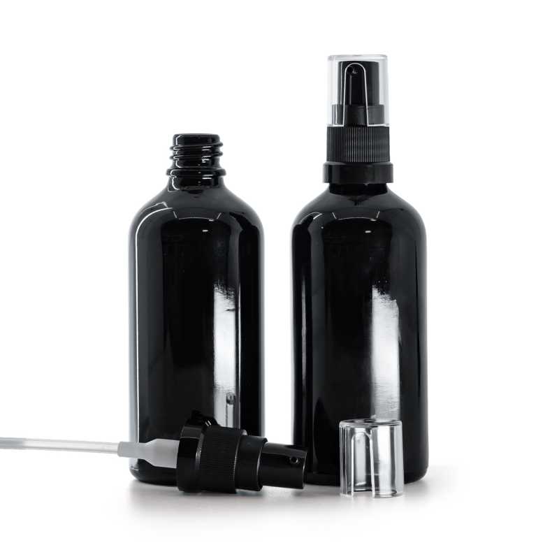 Bottiglia in vetro, nera lucida, dosatore per olio, 100 ml