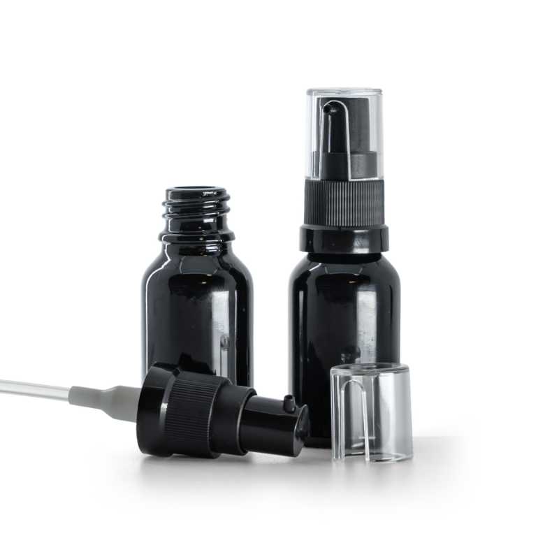Flacone in vetro, nero lucido, dispenser per olio, 15 ml