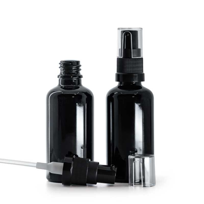 Flacone in vetro, nero lucido, dosatore per olio, 50 ml
