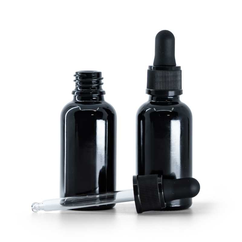 Flacone in vetro, nero lucido, contagocce, nero opaco, 30 ml