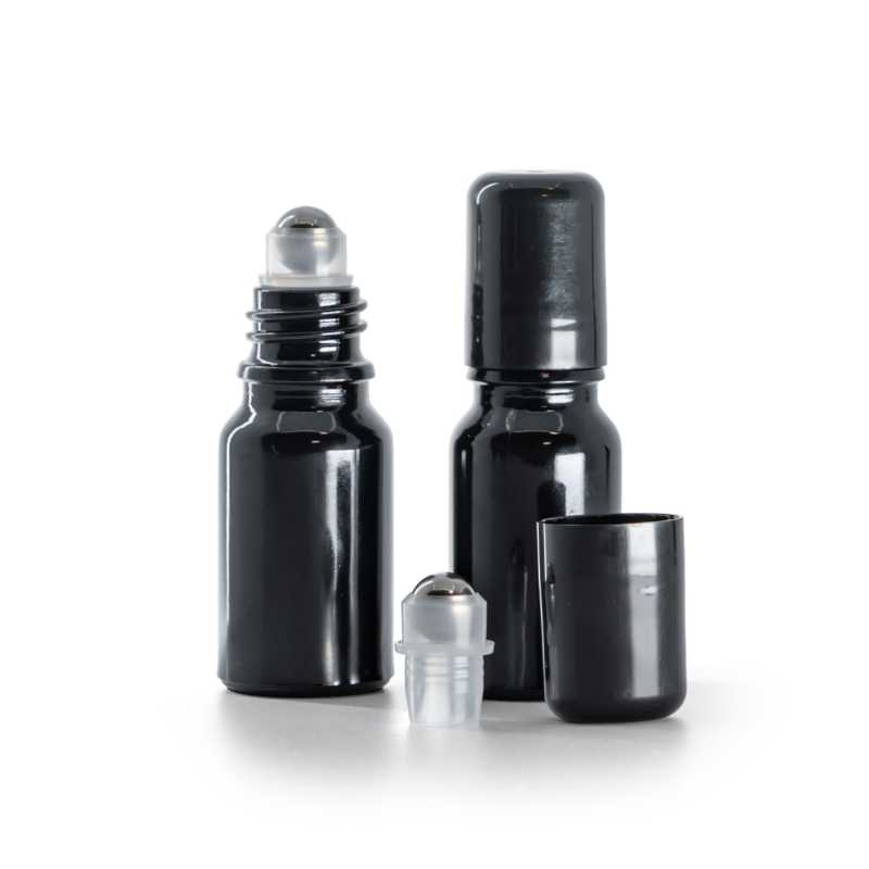 Flacone in vetro, nero lucido, roll-on, 10 ml