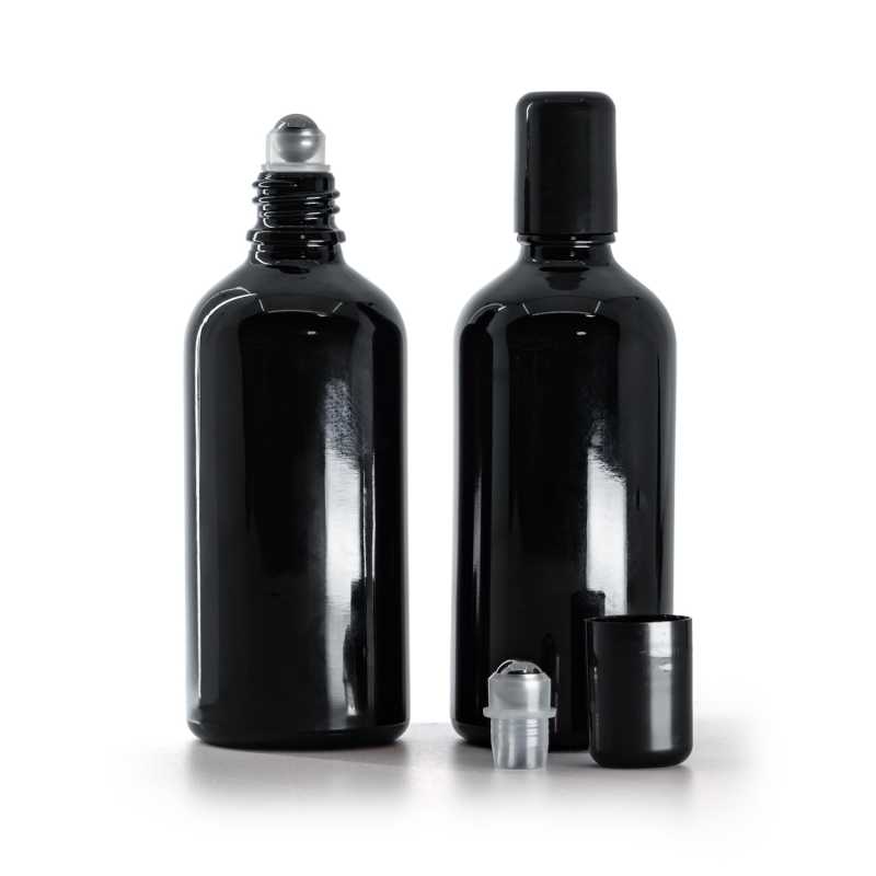 Contenitore in vetro, roll-on, nero lucido, 100 ml