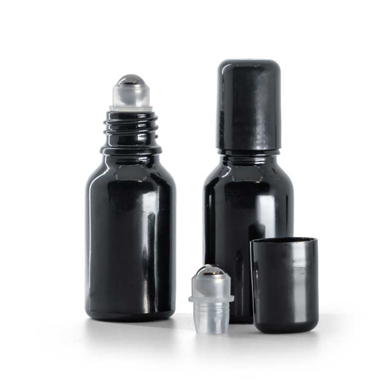 Contenitore in vetro, nero lucido, roll-on, 15 ml