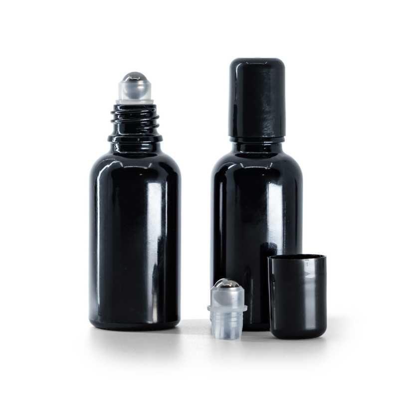 Contenitore in vetro roll-on, nero lucido, 30 ml