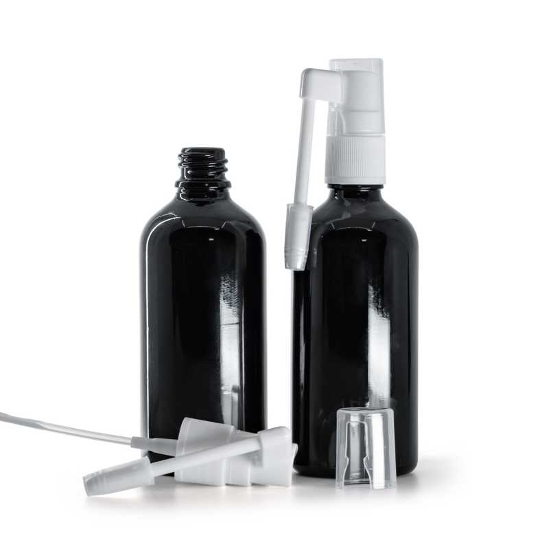 Bottiglia in vetro, nera lucida, spray orale, 100 ml