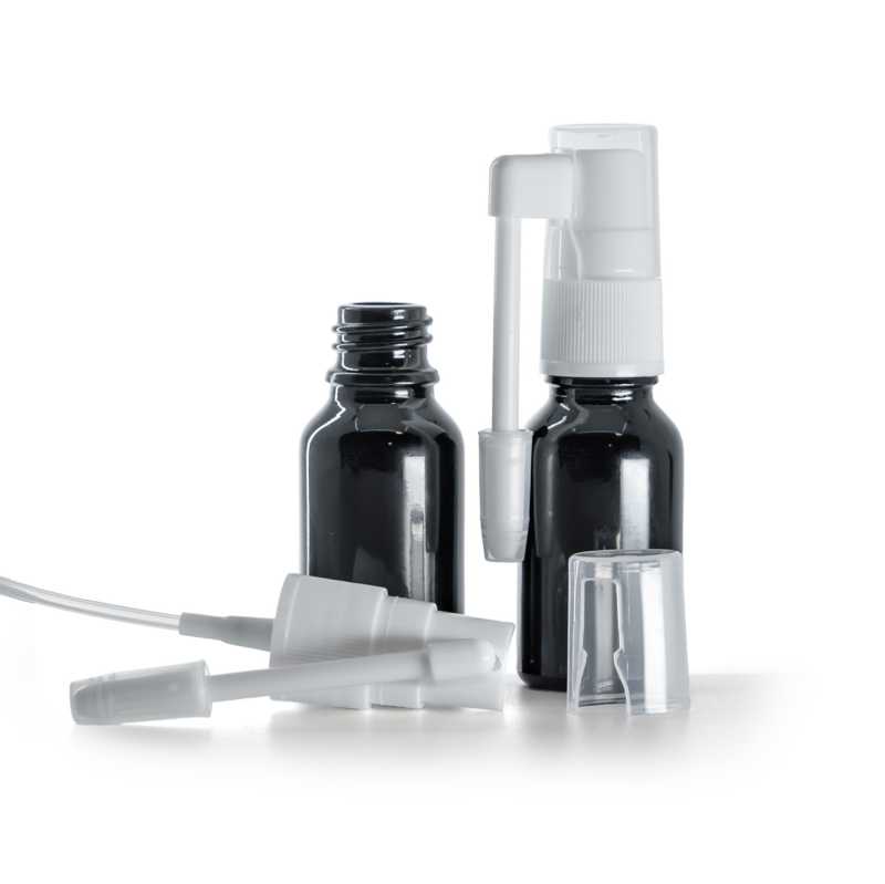 Flacone in vetro, nero lucido, spray orale, 15 ml