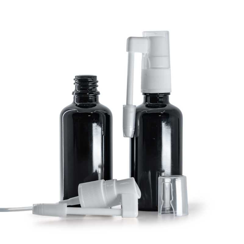Flacone in vetro, nero lucido, spray orale, 50 ml