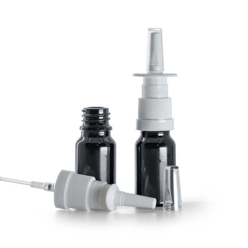 Flacone in vetro, nero lucido, spray nasale, 10 ml