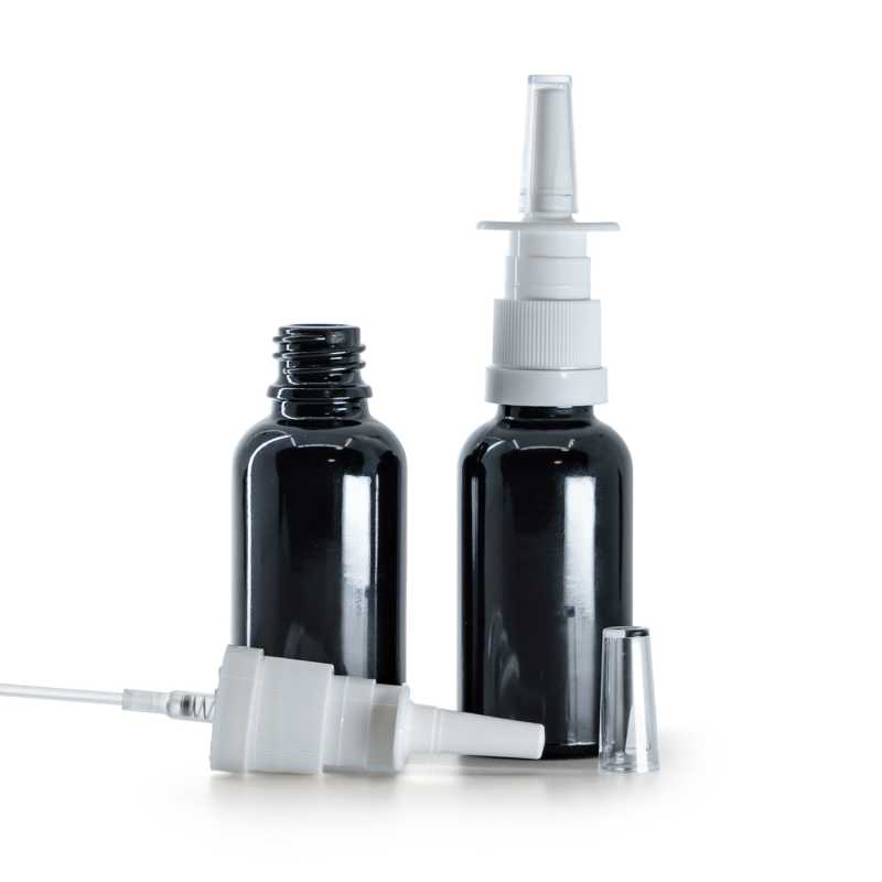 Flacone in vetro, nero lucido, spruzzatore nasale, 30 ml