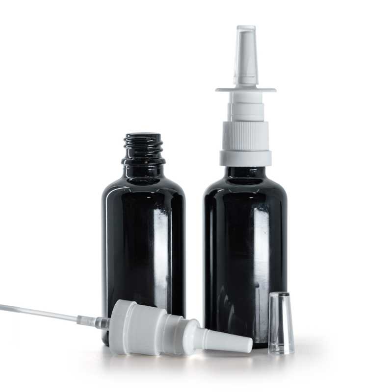 Flacone in vetro, nero lucido, spruzzatore nasale, 50 ml