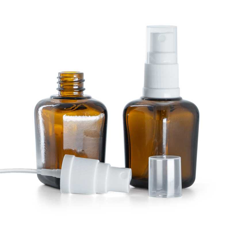 Bottiglia in vetro quadrata, spruzzatore, bianco, 30 ml