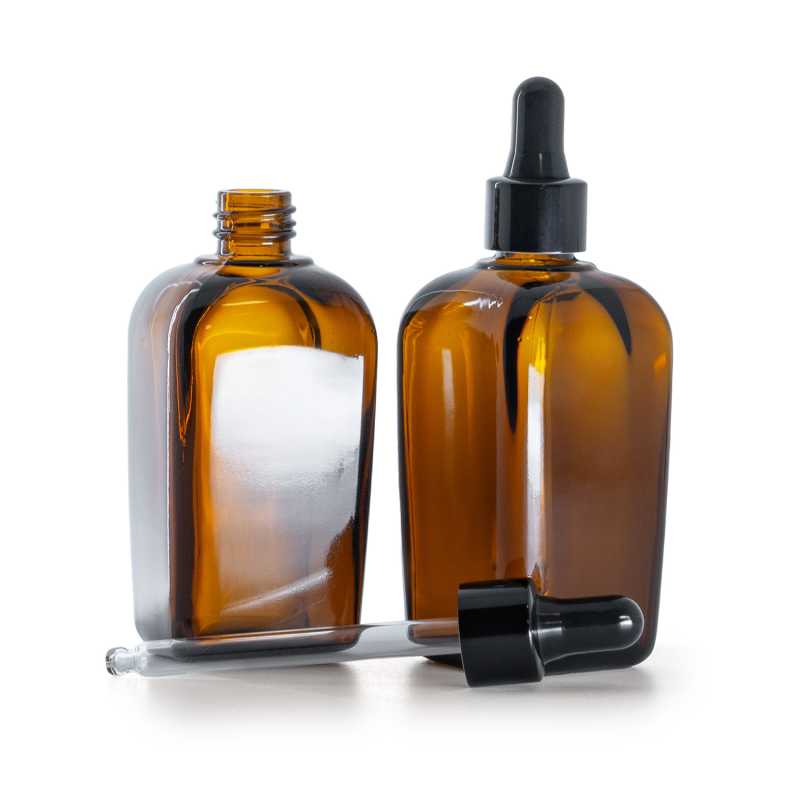 Bottiglia in vetro quadrata, contagocce nero lucido, 90 ml