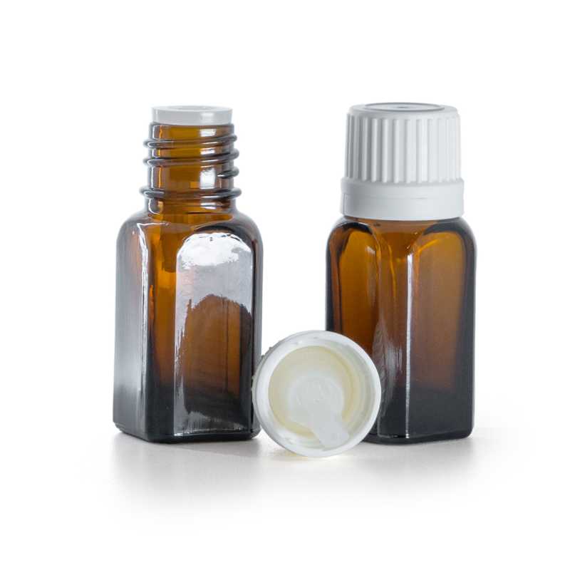 Flaconcino di vetro ambra, tappo contagocce bianco, 10 ml