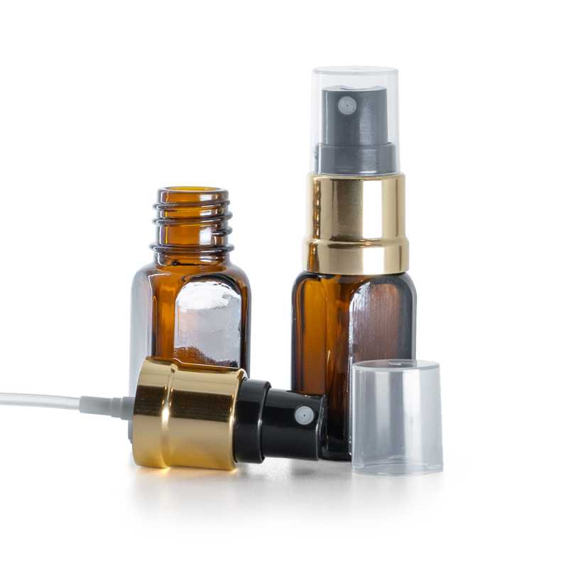 Flacone in vetro ambrato, angolare, nero, Spruzzatore dorato, 10 ml