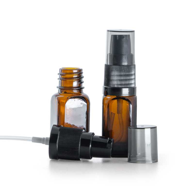 Flacone di vetro quadrato, dosatore di crema con sopra-tappo fumé, 10 ml
