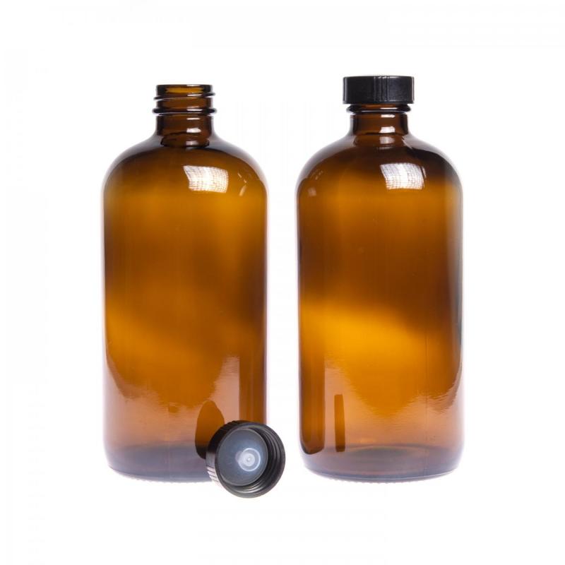 Bottiglia in vetro ambrato Boston Round, tappo nero, 480 ml, 30 pz