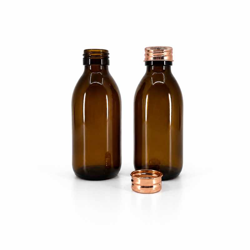 Bottiglia di vetro, 150 ml, tappo in alluminio oro rosa