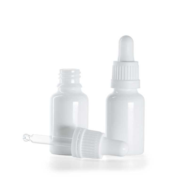 Bottiglia in vetro, bianca, contagocce bianco, 15 ml