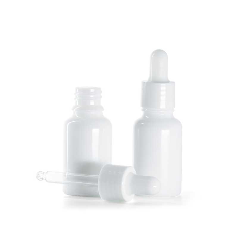 Flacone in vetro, bianco, contagocce bianco lucido, 15 ml