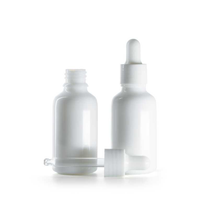 Flacone in vetro, bianco, contagocce bianco lucido, 30 ml