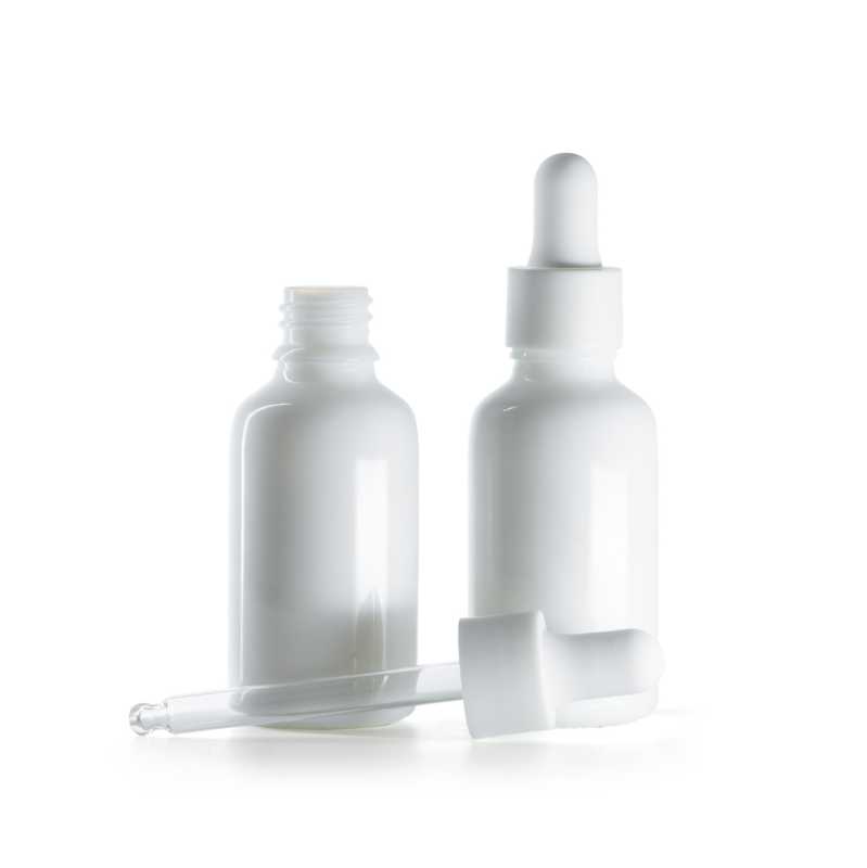 Flacone in vetro, bianco, contagocce bianco opaco liscio, 30 ml