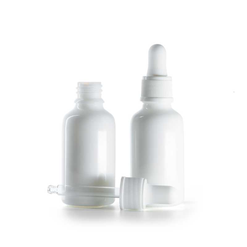 Flacone in vetro, bianco, contagocce bianco opaco, 30 ml