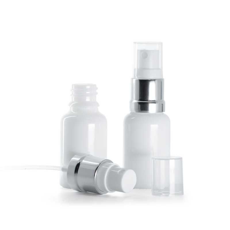 Flacone in vetro, bianco, spruzzatore bianco argento, 15 ml