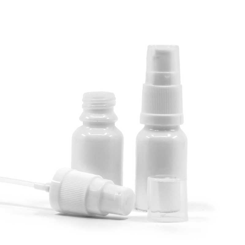 Flacone in vetro, lozione, bianco, 10 ml, con dosatore bianco