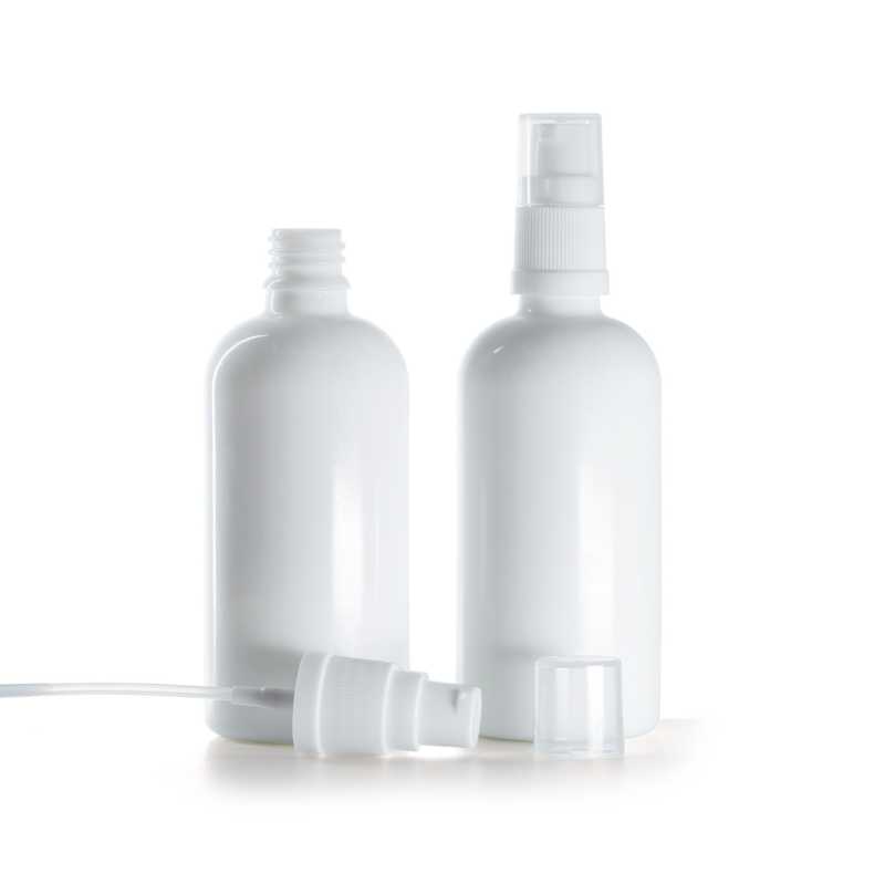 Flacone in vetro, bianco, dosatore bianco, 100 ml