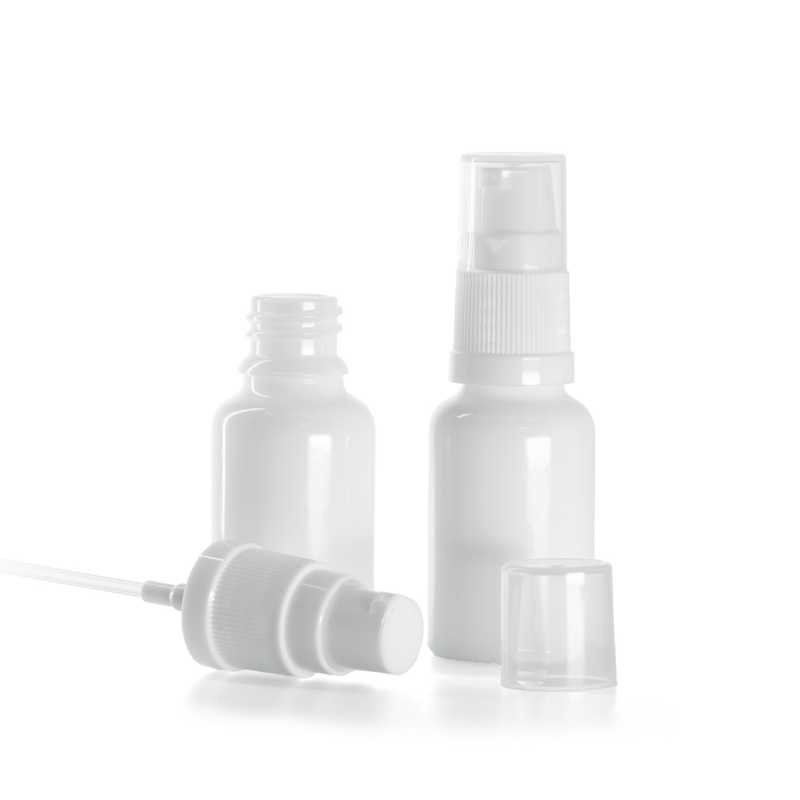 Bottiglia in vetro, bianca, dosatore, 15 ml