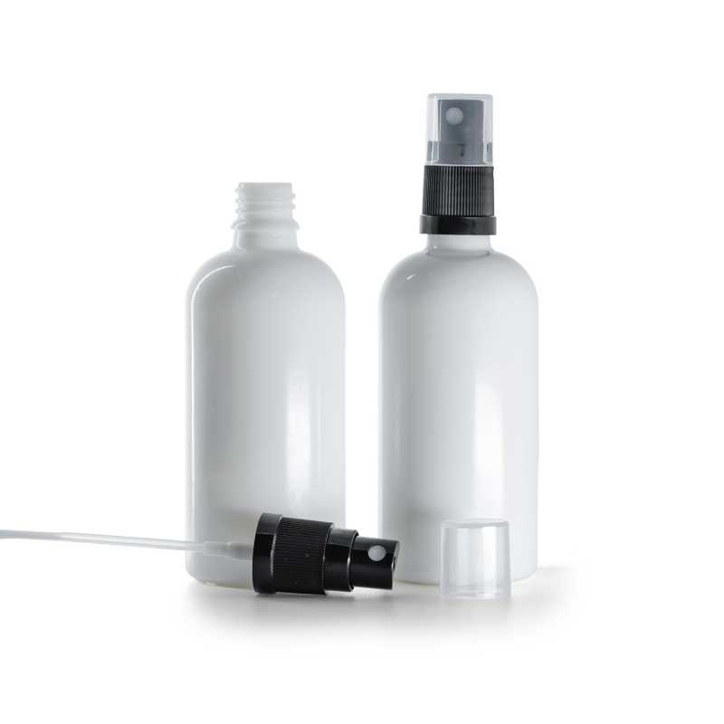 Contenitore, vetro, bianco, spruzzatore nero, 100 ml
