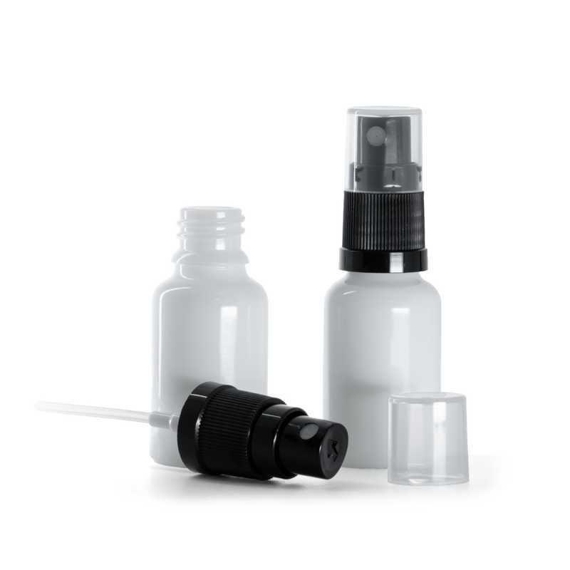 Flacone in vetro, bianco, spruzzatore nero, 15 ml