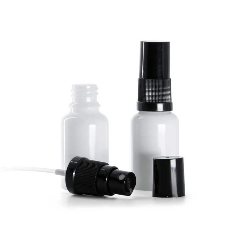 Flacone in vetro, bianco, spruzzatore, nero, 15 ml