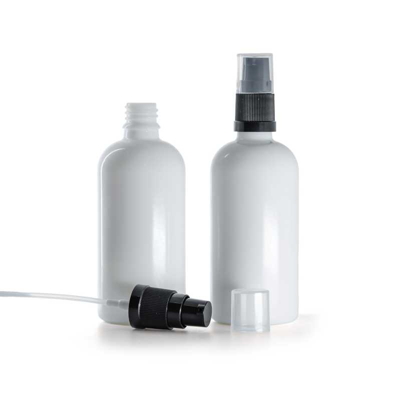 Flacone in vetro, erogatore lozione, bianco, 100 ml
