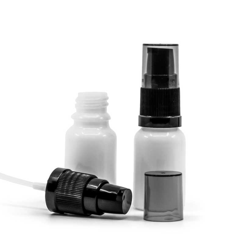 Flaconcino di vetro bianco, dosatore di crema con sopra-tappo fumé, 10 ml