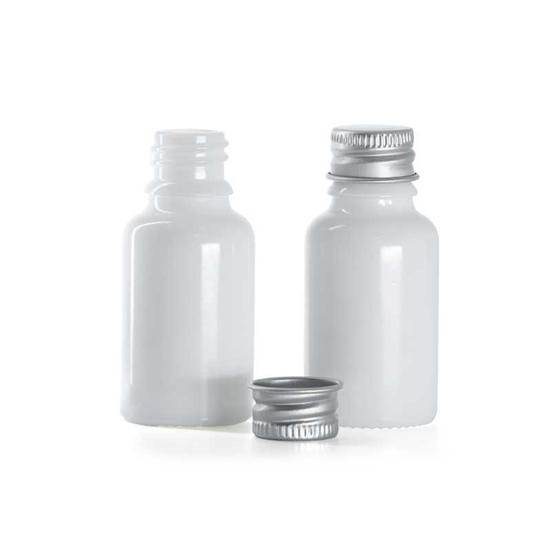 Flacone, vetro, bianco, tappo in alluminio, 15 ml