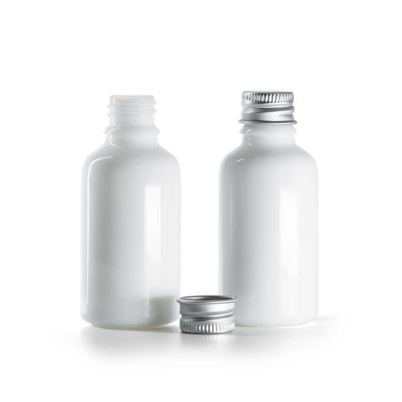 Flacone, vetro, bianco, tappo in alluminio, 30 ml