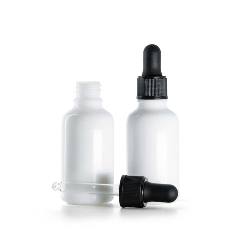 Flacone in vetro, bianco, contagocce nero opaco, 30 ml