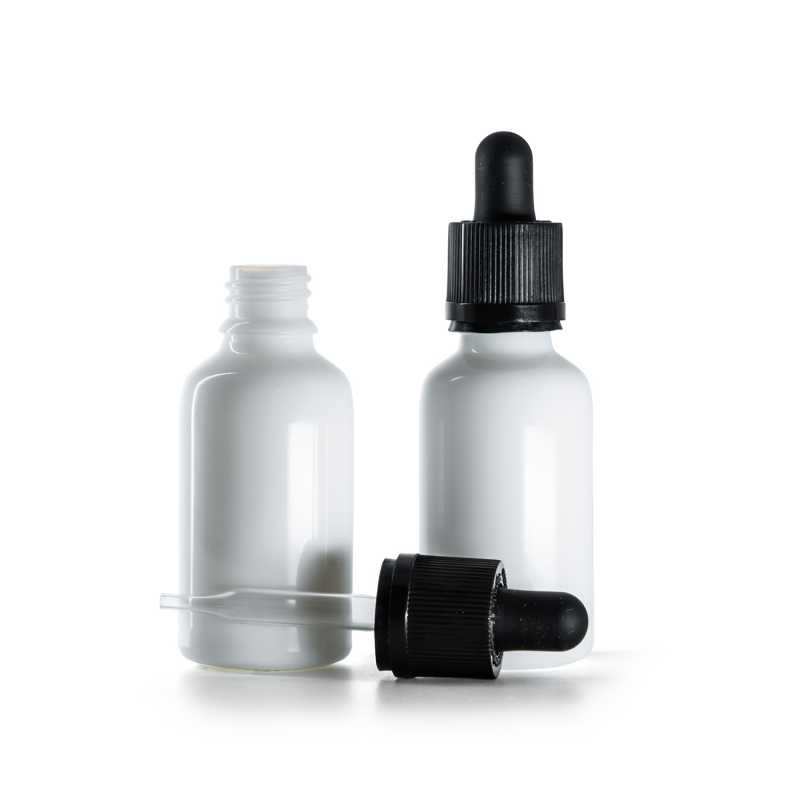 Flacone in vetro, contagocce di sicurezza antimanomissione, bianco, 30 ml
