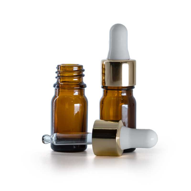 Flacone in vetro, contagocce, contagocce bianco oro, 5 ml