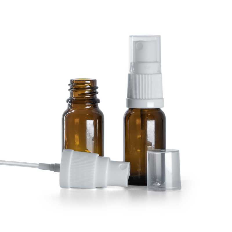 Flacone in vetro, ambra, spruzzatore bianco, 10 ml