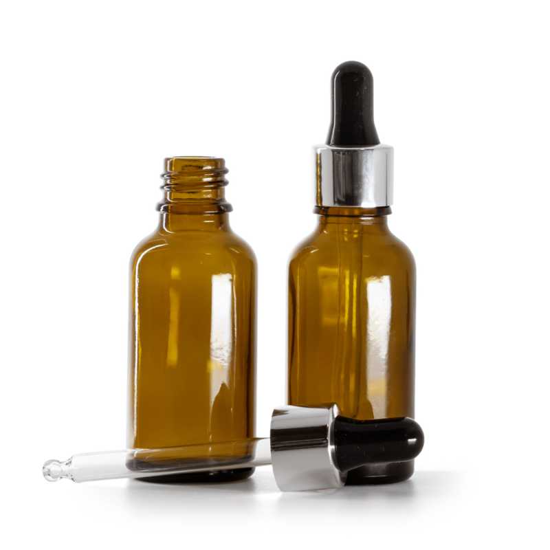 Bottiglia in vetro, trasparente, contagocce nero argento, 30 ml