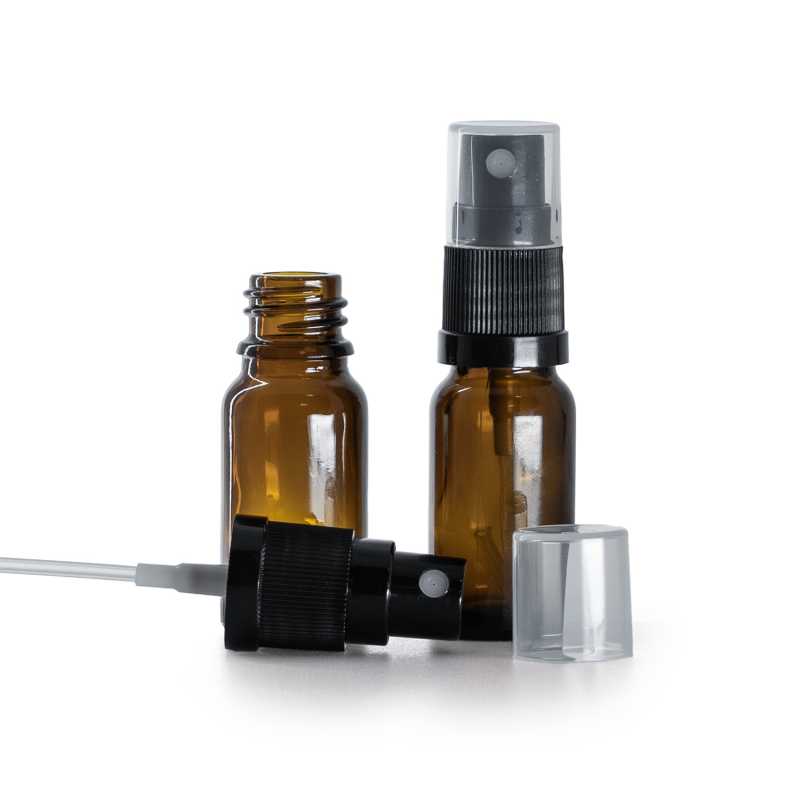 Flacone in vetro ambrato, spruzzatore nero, 10 ml
