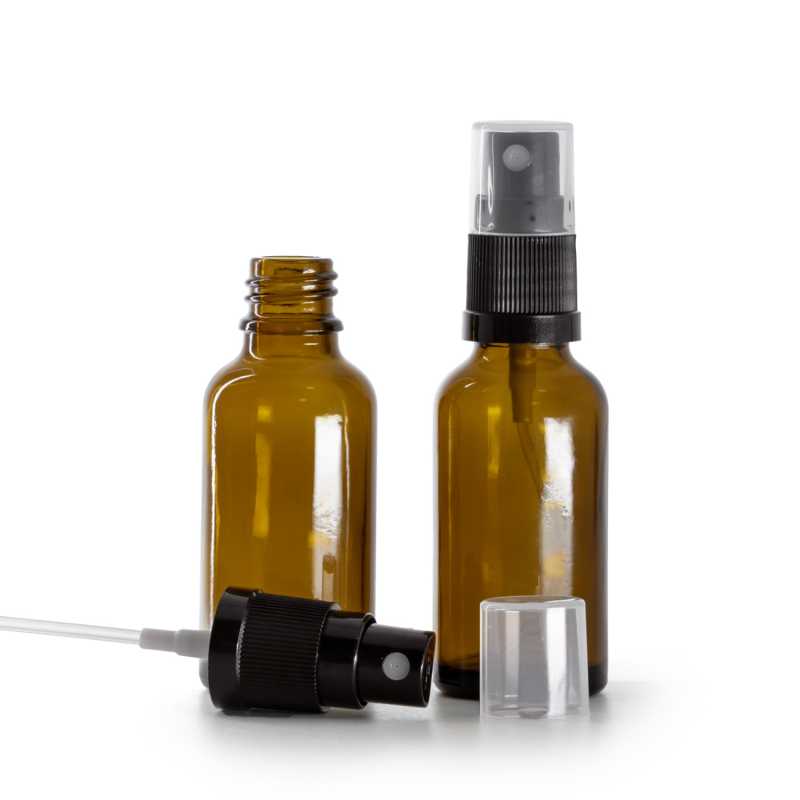 Flacone di vetro ambrato, spruzzatore nero, 30 ml