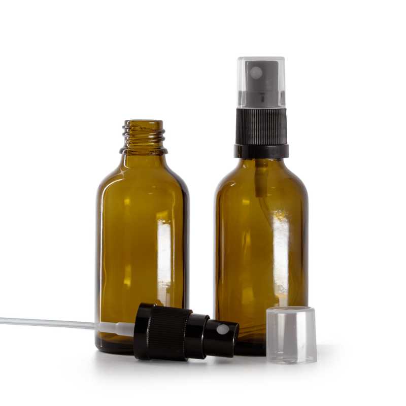Spruzzatore, flacone in vetro, ambra, nero, 50 ml