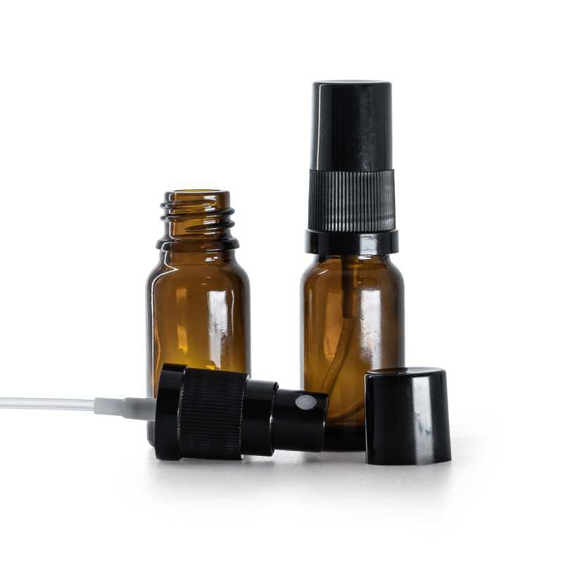Bottiglia in vetro ambra, spruzzatore, nero, 10 ml