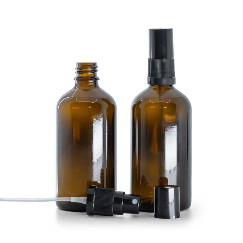 Bottiglia in vetro, spruzzatore, nero, 100 ml